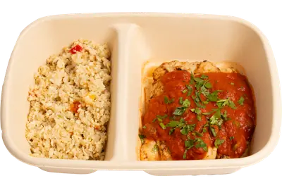 Baked Fish with Tomato Caper Sauce with Cauliflower Rice