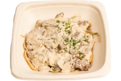Beef Stroganoff with Brown Spaghetti