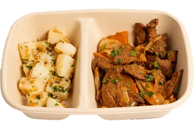 Beef with Carrot and Cabbage with Garlic Parsley Potato
