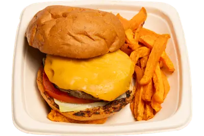 Cheese Burger with Sweet Potato Fries